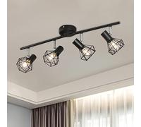 Mchoter Plafonnier LED 4 Spots Orientables Pivotants Plafonnier Industrielle Rétro en Métal Noir Cage, Spots de Plafond Suspension Luminaire Spot Led pour Cuisine Couloir Salon Chambre Coucher