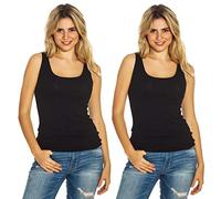 Mcilia débardeur sans Manches,côtelé, Doux,Extensible, pour Femmes en Paquet de 2 Noir Taille XL (EU 46 48)