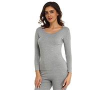 Mcilia Haut/Maillot de Corps à Manches Longues et col Rond Thermique Ultra-Mince en Modal pour Femmes Gris Large (EU 44 46)