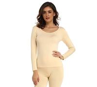 Mcilia Haut/Maillot de Corps à Manches Longues et col Rond Thermique Ultra-Mince en Modal pour Femmes Beige Small (EU 34 36 38)