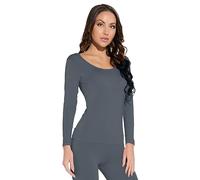 Mcilia Haut/Maillot de Corps à Manches Longues et col Rond Thermique Ultra-Mince en Modal pour Femmes Gris Fer Small (EU 34 36 38)