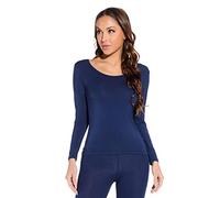 Mcilia Haut/Maillot de Corps à Manches Longues et col Rond Thermique Ultra-Mince en Modal pour Femmes Bleu Classique X-Large (EU 48 50)