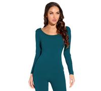 Mcilia Haut/Maillot de Corps à Manches Longues et col Rond Thermique Ultra-Mince en Modal pour Femmes Bleu Paon Medium (EU 40 42)