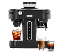 Mcilpoog AC510 15Bar Semi Automatic Espresso Machine With Grinder & Steam Wand,3-in-1 Compact Espresso Coffee Maker With 28 oz Removable Water Tank for Cappuccino or Latte,Gift for Dad(Black)