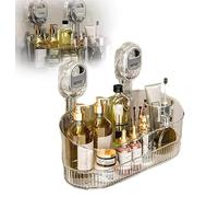 Mciluyaiio Boîte de rangement à ventouse sans perçage pour salle de bain, grande capacité et forte capacité de charge, motif glacier étagère de douche suspendue organisateur de douche robuste (Clair)