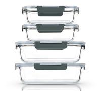 MCIRCO Lot de 2 Contenants Verre Hermétiques avec Couvercles de Verrouillage, 2 Paquets de 2 268 g (10 Tasses) et 2 Paquets de 1 020,6 g (4,5 Tasses) - Gris