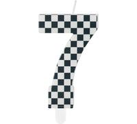 mciskin Bougie d'anniversaire de voiture de course avec rayures noires et blanches, numéro 7, sans parfum, bougie à thème voiture de course, accessoire de décoration d'anniversaire