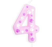 mciskin Bougie en forme de patte de chien rose, décoration pour le 4ème anniversaire de garçon ou fille, bougie anniversaire rose numéro 4, jolie bougie avec impression de patte numéro 4 pour gâteau