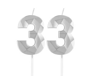 mciskin Bougies argentées en forme de chiffre 33 pour décoration de gâteau d'anniversaire pour homme et femme - Numéro 33 3D - Décoration de gâteau pour fête d'anniversaire, mariage, anniversaire de