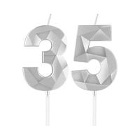 mciskin Bougies argentées en forme de chiffre 35 pour décoration de gâteau d'anniversaire pour homme et femme - Numéro 35 3D - Décoration de gâteau pour fête d'anniversaire, mariage, anniversaire de