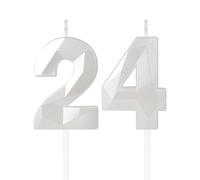 mciskin Bougies blanches 24ème anniversaire, bougie 3D numéro 24 pour gâteau, garçon fille 24ème décorations, blanches bougie Topper blanc gâteau décorations pour fête d'anniversaire anniversaire