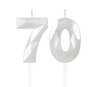 mciskin Bougies blanches 70ème anniversaire, bougie 3D numéro 70 pour gâteau,hommes femmes 70ème décorations, blanches bougie Topper blanc gâteau décorations pour fête d'anniversaire anniversaire