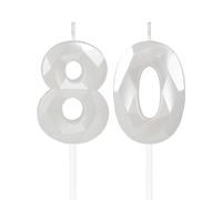 mciskin Bougies blanches 80ème anniversaire, bougie 3D numéro 80 pour gâteau,hommes femmes 80ème décorations, blanches bougie Topper blanc gâteau décorations pour fête d'anniversaire anniversaire