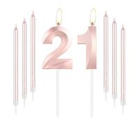 mciskin Bougies d'anniversaire 21 en or rose - Bougie numéro 21 pour gâteau avec ensemble de bougies longues et fines, Décoration de gâteau en or rose pour fille, Fournitures de décoration