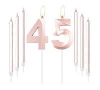 mciskin Bougies d'anniversaire 45 ans en or rose - Bougie numéro 45 pour gâteau avec ensemble de longues et fines bougies, décoration de gâteau or rose pour femmes, fournitures de décoration pour 45e