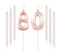 mciskin Bougies d'anniversaire 80 ans en or rose - Numéro 80 - Pour gâteau avec longues et fines bougies - Décoration de gâteau pour femme - Fournitures de décoration de 80e anniversaire de mariage