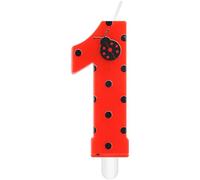 mciskin Bougies d'anniversaire à sept pois en forme de coccinelle, décorations de 1er anniversaire pour filles, bougie numéro 1 rouge pour gâteau, bougies coccinelle rouge, décorations de gâteau pour