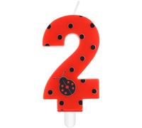 mciskin Bougies d'anniversaire à sept pois en forme de coccinelle, décorations de 2e anniversaire pour filles, bougie rouge en forme de chiffre 2 pour gâteau, bougies coccinelle rouge, décorations de