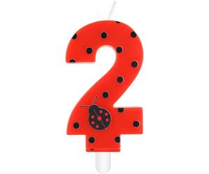 mciskin Bougies d'anniversaire à sept pois en forme de coccinelle, décorations de 2e anniversaire pour filles, bougie rouge en forme de chiffre 2 pour gâteau, bougies coccinelle rouge, décorations de