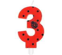mciskin Bougies d'anniversaire coccinelle à sept points, décorations de 3e anniversaire pour filles, bougie chiffre 3 rouge pour gâteau, bougies coccinelle rouge dessus de gâteau pour fête