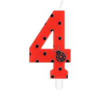 mciskin Bougies d'anniversaire coccinelle à sept points, décorations de 4e anniversaire pour filles, bougie chiffre 4 rouge pour gâteau, bougies coccinelle rouge dessus de gâteau pour fête