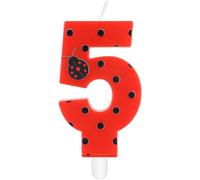 mciskin Bougies d'anniversaire coccinelle à sept points, décorations de 5e anniversaire pour filles, bougie chiffre 5 rouge pour gâteau, bougies coccinelle rouge dessus de gâteau pour fête