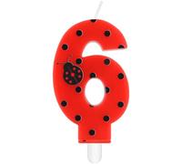 mciskin Bougies d'anniversaire coccinelle à sept points, décorations de 6e anniversaire pour filles, bougie chiffre 6 rouge pour gâteau, bougies coccinelle rouge décorations de gâteau pour fête