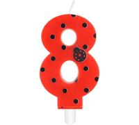 mciskin Bougies d'anniversaire coccinelle à sept points, décorations de 8e anniversaire pour filles, bougie rouge numéro 8 pour gâteau, bougies coccinelle rouge dessus de gâteau pour fête