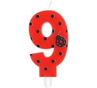 mciskin Bougies d'anniversaire coccinelle à sept points, décorations de 9e anniversaire pour filles, bougie chiffre 9 rouge pour gâteau, bougies coccinelle rouge dessus de gâteau pour fête