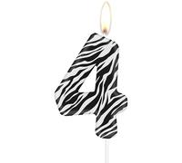 mciskin Bougies d'anniversaire de Zebra 4, bougies numéro 4 de Zebra, 4e décorations d'anniversaire de filles garçons,décorations de fête à thème animal de la jungle Fournitures pour l'anniversaire
