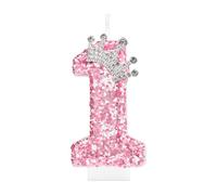 mciskin Bougies d'anniversaire en forme de couronne pour filles, décorations de 1er anniversaire pour fille, bougie à paillettes roses pour gâteau, bougies à paillettes roses avec couronne pour
