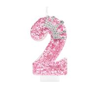 mciskin Bougies d'anniversaire en forme de couronne pour filles, décorations de 2e anniversaire pour fille, bougie chiffre 2 à paillettes roses pour gâteau, bougies à paillettes roses avec couronne