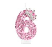 mciskin Bougies d'anniversaire en forme de couronne pour filles - Décorations de 6e anniversaire pour fille - Bougie chiffre 6 à paillettes roses avec couronne pour décorations de fête de princesse