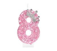 mciskin Bougies d'anniversaire en forme de couronne pour filles - Décorations de 8e anniversaire - Bougie à paillettes roses en forme de chiffre 8 pour gâteau - Bougies à paillettes roses avec