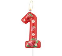mciskin Bougies d'anniversaire en forme de fraise, décorations de premier anniversaire, bougies rouges numéro 1 pour gâteau, décorations de 1er anniversaire de filles, fournitures de fête sur le thème
