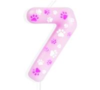 mciskin Bougies d'anniversaire en forme de patte de chien rose, décoration pour 7e anniversaire de garçon ou de fille, bougies roses numéro 7 pour anniversaire, mignonnes bougies avec impression de