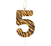 mciskin Bougies d'anniversaire en forme de tigre en forme de chiffre 5 pour filles et garçons, bougies imprimées à rayures noires et jaunes pour gâteau, décorations de fête sur le thème des animaux de