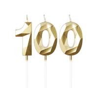 mciskin Bougies d'anniversaire en or pour 100e anniversaire, décorations d'anniversaire pour femmes et hommes, bougie 3D numéro 100 pour gâteau, bougies en or pour gâteau pour décorations de fête