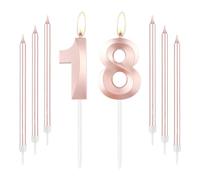 mciskin Bougies d'anniversaire en or rose 18 - Bougie numéro 18 pour gâteau avec ensemble de bougies longues et fines, décoration de gâteau en or rose pour fille, fournitures de décoration pour