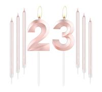 mciskin Bougies d'anniversaire en or rose 23 - Bougie numéro 23 pour gâteau avec ensemble de bougies longues et fines, décoration de gâteau en or rose pour fille de 23 ans, fournitures de décoration