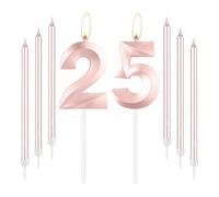 mciskin Bougies d'anniversaire en or rose 25 - Bougie numéro 25 pour gâteau avec ensemble de bougies longues et fines, décoration de gâteau en or rose pour fille, fournitures de décoration pour