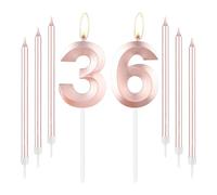 mciskin Bougies d'anniversaire en or rose 36 - Bougie numéro 36 pour gâteau avec ensemble de bougies longues et fines, décoration de gâteau en or rose pour femme, fournitures de décoration pour