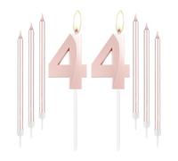 mciskin Bougies d'anniversaire or rose 44 - Bougie numéro 44 pour gâteau avec ensemble de bougies longues et fines, décoration de gâteau or rose pour femme, fournitures de décoration pour 44e