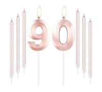 mciskin Bougies d'anniversaire or rose 90 - Bougie numéro 90 pour gâteau avec ensemble de bougies longues et fines, décoration de gâteau or rose pour femme, fournitures de décoration pour anniversaire
