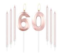 mciskin Bougies d'anniversaire or rose pour 60 ans - Bougie numéro 60 pour gâteau avec ensemble de bougies longues et fines, décoration de gâteau or rose pour femme pour décorations de 60e