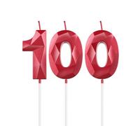 mciskin Bougies d'anniversaire rouges du 100ème anniversaire, décorations d'anniversaire du 100ème pour femmes et hommes, bougie 3D numéro 100 pour gâteau, bougies de gâteau rouges pour décorations de