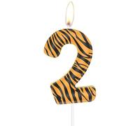 mciskin Bougies d'anniversaire tigre en forme de chiffre 2 pour filles et garçons, bougies imprimées à rayures noires et jaunes pour gâteau, décorations de fête sur le thème des animaux de la jungle