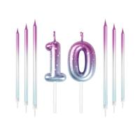 mciskin Bougies de 10th anniversaire bleu violet,Bougie numéro 10 pour gâteau,Décorations de 10th anniversaire de filles garçons,gâteau bleu violet parfaits pour les décorations de mariage et de fête
