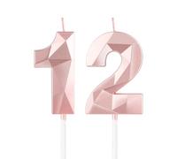 mciskin Bougies de 12e anniversaire en or rose pour fille, bougie 3D numéro 12 pour gâteau, décoration de gâteau pour elle, lui, décorations de fête, fournitures de mariage