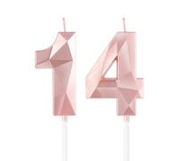 mciskin Bougies de 14e anniversaire en or rose pour fille, bougie 3D numéro 14 pour gâteau, décoration de gâteau pour elle, lui, décorations de fête, fournitures de mariage